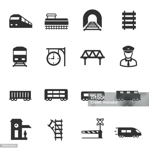 Train And Railways Icons Set Intercity International Freight Trains Stock Illustration - Download Image Now