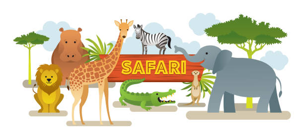 アフリカのサファリの動物のグループ - safari animals africa animals in the wild hippopotamus点のイラスト素材／クリップアート素材／マンガ素材／アイコン素材