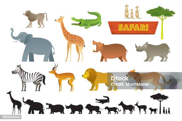 African Safari Animals Set Stock Illustration - Download Image Now - Vector, Animal, Lion - Feline