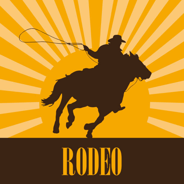 wektor kowboj na zachód słońca - cowboy rodeo wild west bull stock illustrations