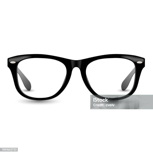 Black Realistic Glasses Frame Illustration Eyeglasses Retro Style Vector With Drop Shadow Stock Illustration - Download Image Now