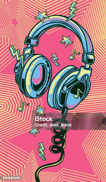 Funky Colorful Drawn Musical Headphones Stock Illustration - Download Image Now - Headphones, Music, Backgrounds