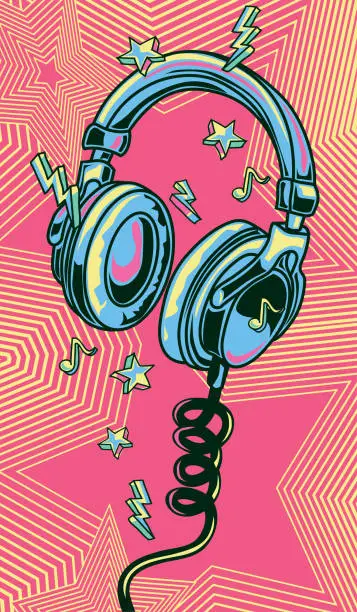 Vector illustration of Funky colorful drawn musical headphones
