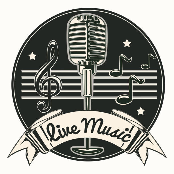 Live music microphone emblem monochrome decorative vector artwork ska stock illustrations