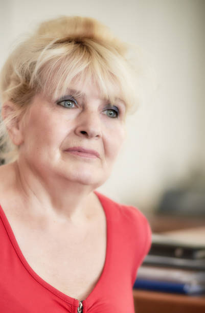 istock Senior Caucasian woman with a thoughtful face 1001680470