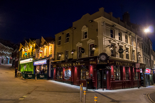 Derry - Londonderry, Northern Ireland. The Gweedore Bar, Peadar O'Donnells and Tracy's Bar, traditional Irish pubs in Waterloo Street