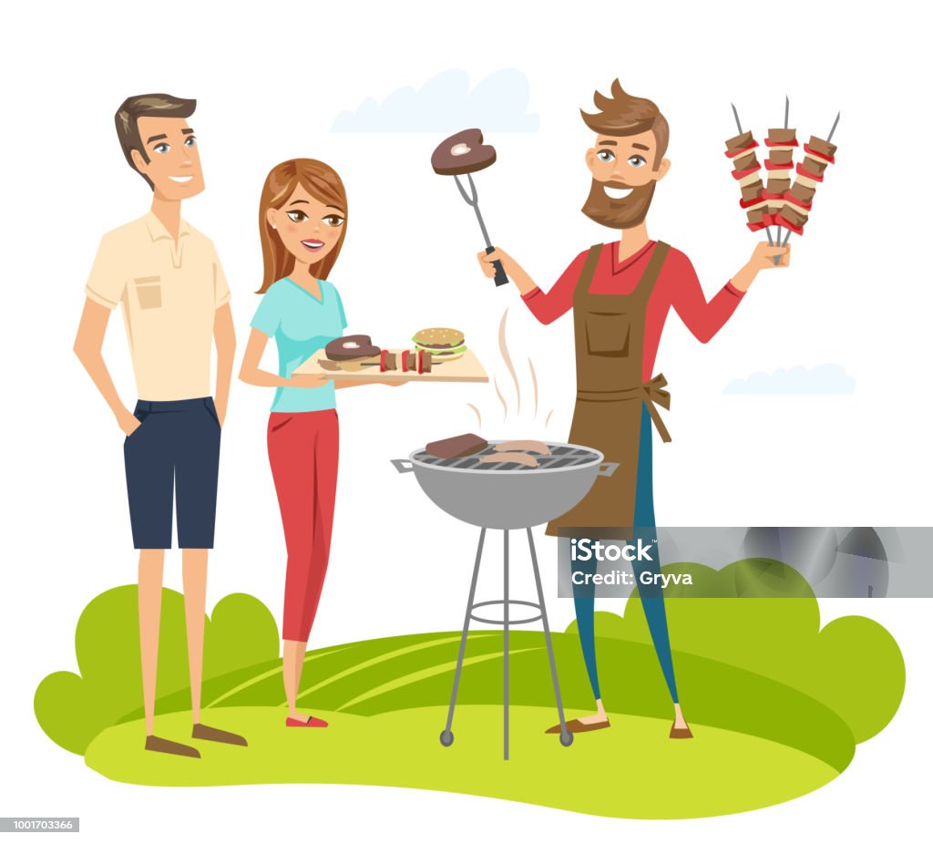 Tiệc Bbq Với Bạn Bè Hình Minh Họa Ký Tự Vector Bị Cô Lập Hình minh ...