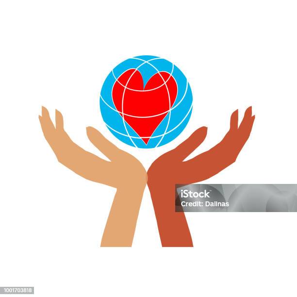 Hands With Earth People Of The World Holding The Globe Flat Vector Sticker Poster Etc Stock Illustration - Download Image Now