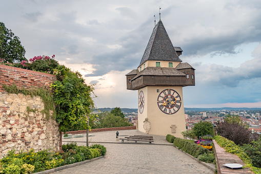 Front View Clock Tower On Petrovaradin In Novi Sad, Serbia