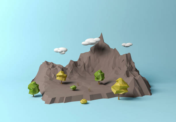 Pologonal cartoon mountain landscape, 3D Rendering