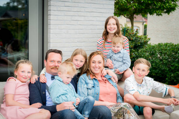 Family with six children large family stock photo