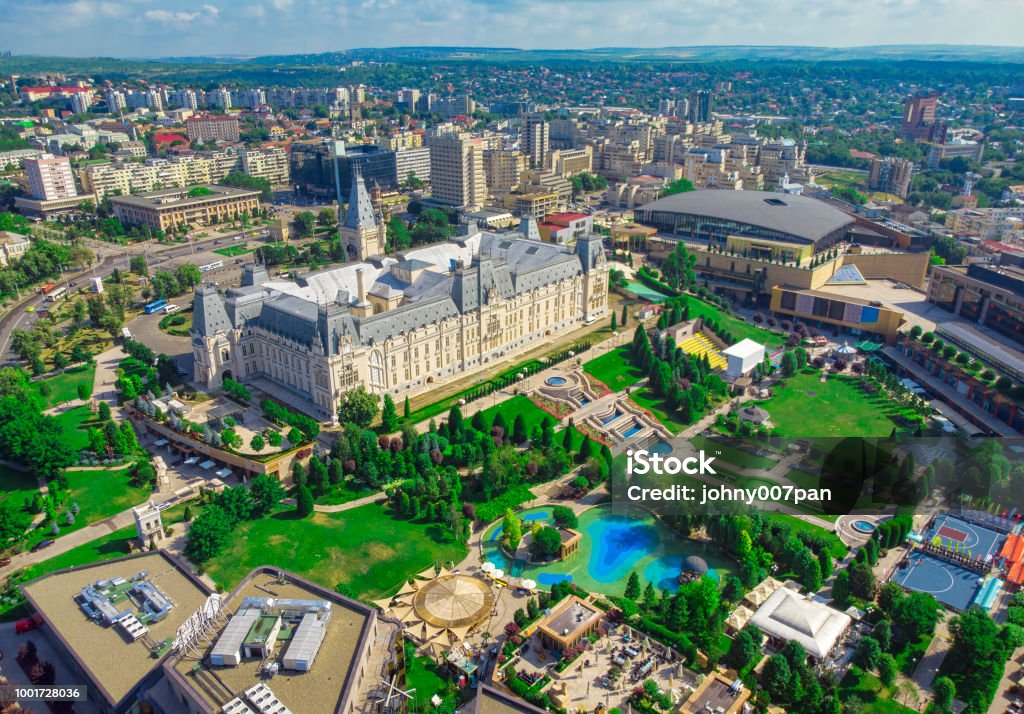 Iasi city view of Culture Palace. Iasi city view of Culture Palace. Aerial scene, Romania Iași Stock Photo