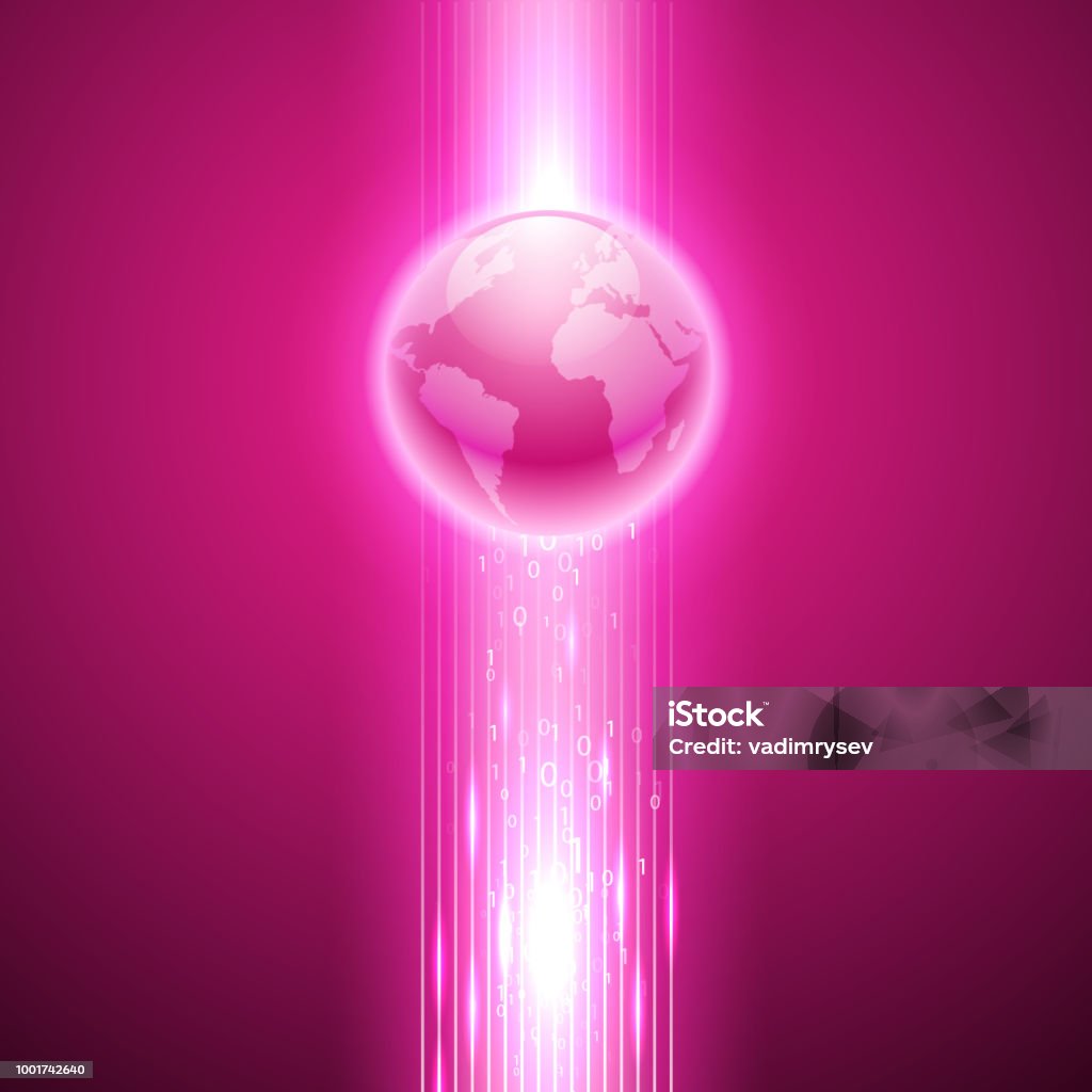 Pink Background With Binary Code To The Globe Stock Illustration ...