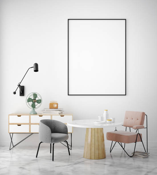 istock mock up poster frame in hipster interior background, Scandinavian style 1001745416