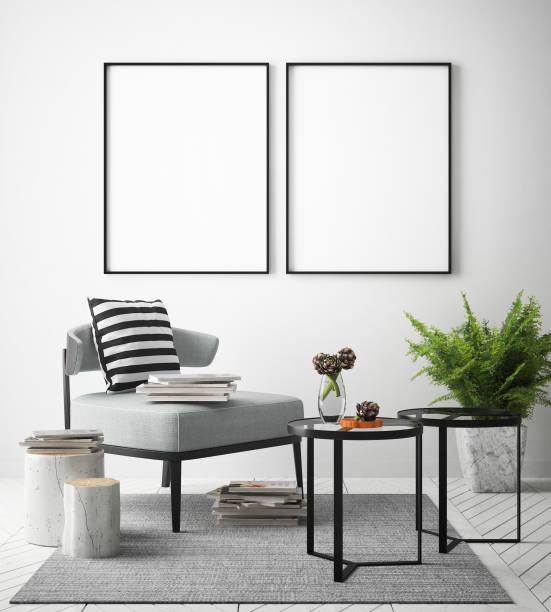 istock mock up posters frame in hipster interior background, Scandinavian style 1001745486
