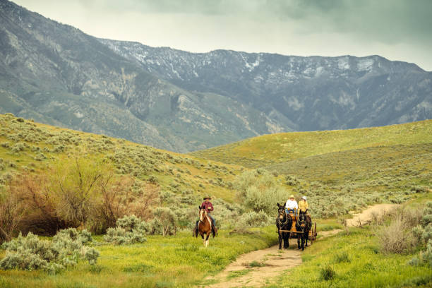 istock Utah ranchers on wagon and horse 1001768478