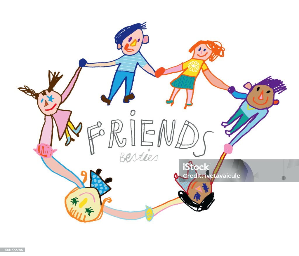 Circle of friends People holding hands in a circle. Concept of unity Child stock vector