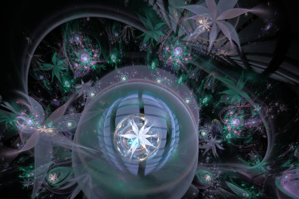 istock Glow Abstract Fractal Flower Background. Translucent bubbles texture with glow Flowers. Bright, multicolored computer generated, fractal abstract background 1001776216