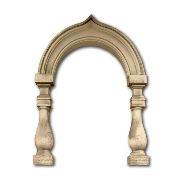 istock Old door frame, portico entrance with arabic arch and balusters with drop shadow 1001781176