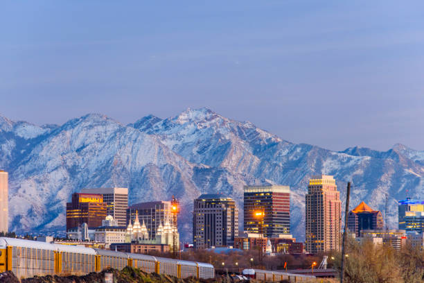 istock Salt Lake City with Snow Capped Mountain 1001787120