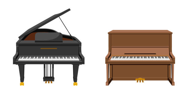 illustrations, cliparts, dessins animés et icônes de set de vector illustration des instruments à cordes jouant en frappant les cordes - piano