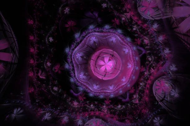 istock Glow Abstract Fractal Flower Background. Translucent bubbles texture with glow Flowers. Bright, multicolored computer generated, fractal abstract background 1001793488