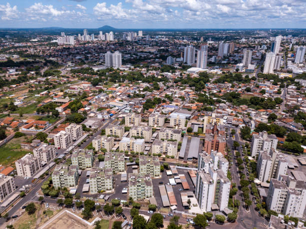 Cuiabá, Mato Grosso, Brazil. Aerial view of modern buildings built in downtown Cuiabá with houses in the background on sunny summer day. Cuiabá is one of the fastest growing capitals in Brazil. cuiabá photos stock pictures, royalty-free photos & images