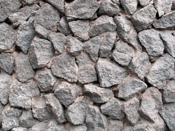 istock The wall faced with chunks of grey granite 1001802448