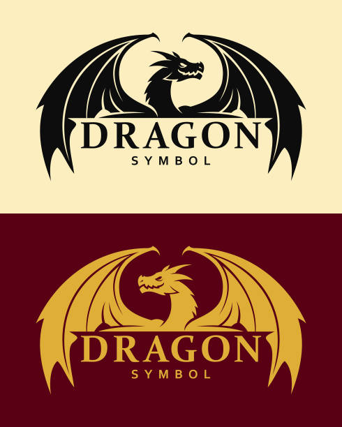 Vector silhouette of dragon symbol with replaceable text part