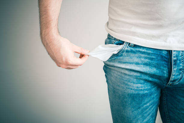 Man Showing His Empty Pockets, Poor Man Concept stock photo