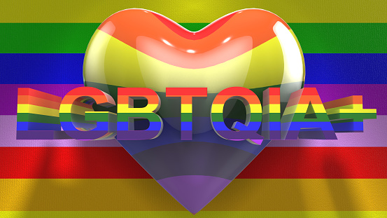 Gay Pride graphic title 3D render. The letters LGBT & LGBTQIA refer to lesbian, gay, bisexual, transgender, queer or questioning, intersex, and asexual or allied.