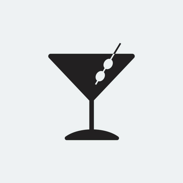 마티니 칵테일 유리 아이콘 그림 - cocktail martini olive vodka stock illustrations