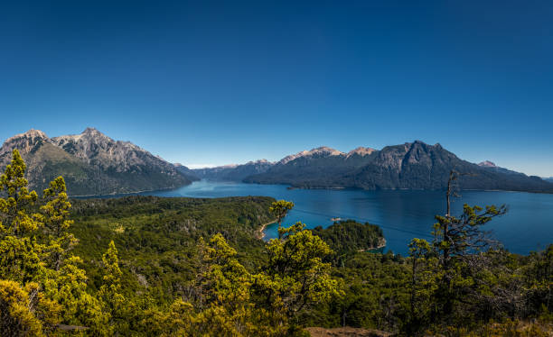 Aerial view from Cerro Llao Llao viewpoint at Circuito Chico - Bariloche, Patagonia, Argentina Aerial view from Cerro Llao Llao viewpoint at Circuito Chico - Bariloche, Patagonia, Argentina nahuel huapi national park stock pictures, royalty-free photos & images