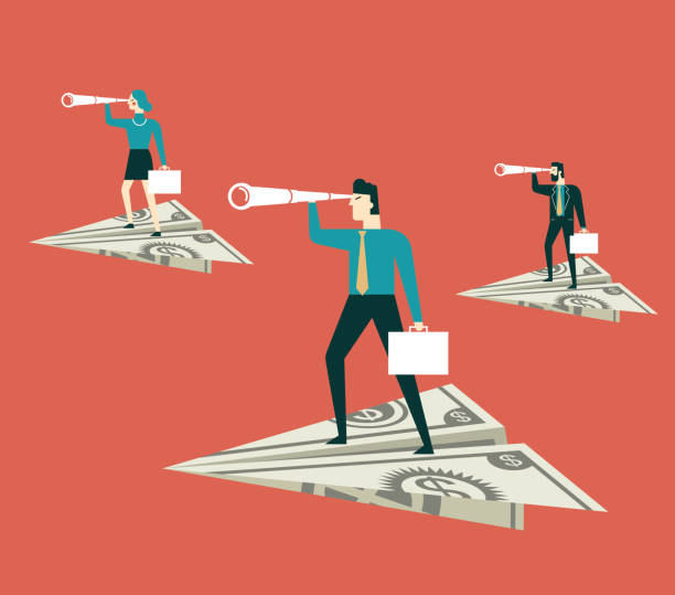 Flying cash - Business people Business people with paper airplane making money origami stock illustrations