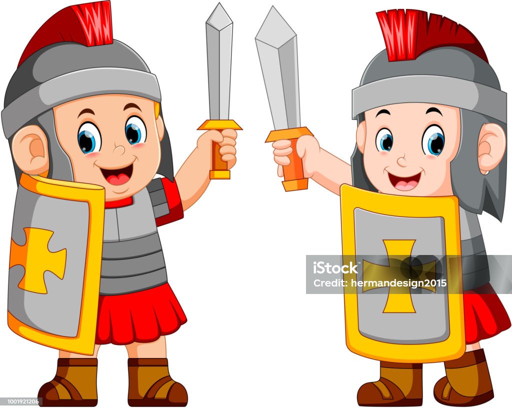 Roman soldier with sword standing up illustration of Roman soldier with sword standing up Child stock vector