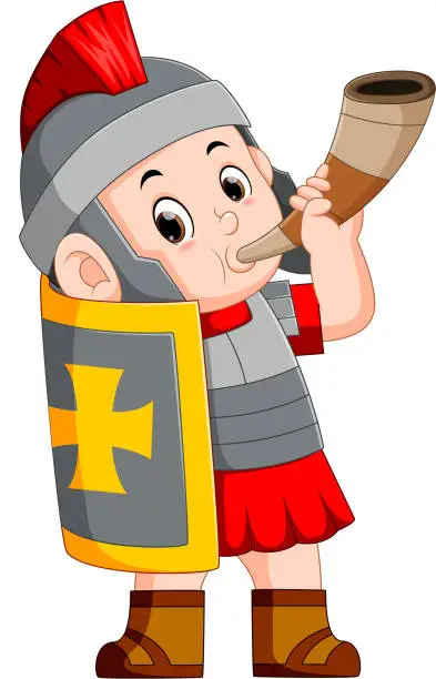 Vector illustration of roman soldier blow war horn