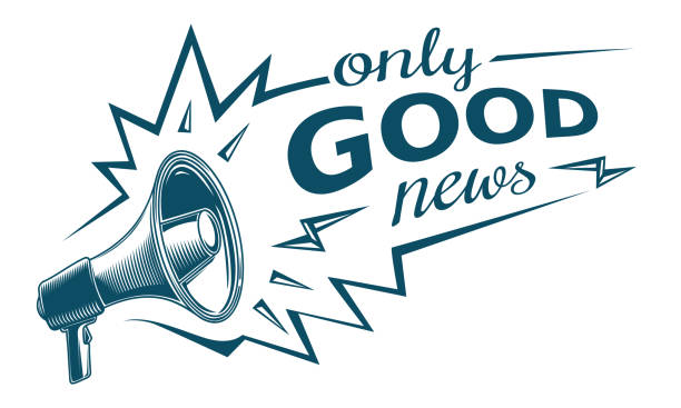 ilustrações, clipart, desenhos animados e ícones de só boas notícias sinal com megafone - boa notícia