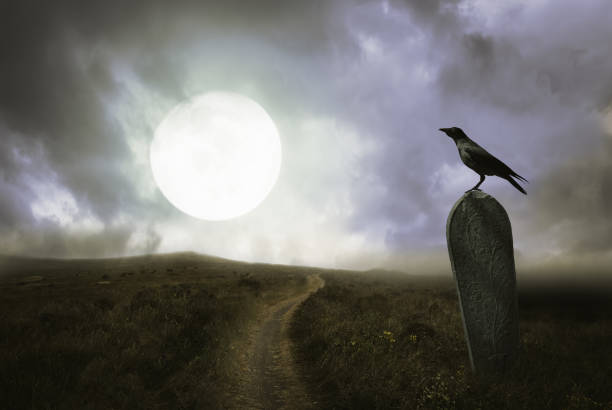 istock Halloween background with raven and grave 1001974902