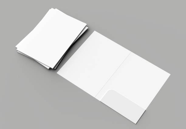 istock A4 size single pocket reinforced folder mock up isolated on gray background. 3D illustration. 1001977244