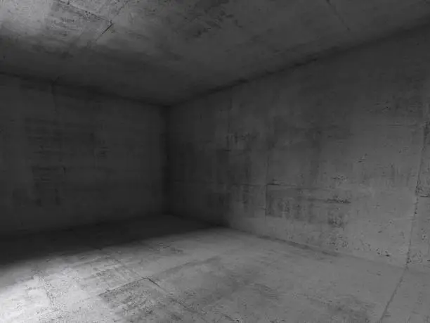 Abstract empty dark concrete interior background, 3d render illustration