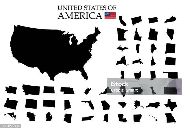 흰색 바탕에 아메리카 합중국의 영토입니다 별도 상태입니다 벡터 일러스트 레이 션 외형선에 대한 스톡 벡터 아트 및 기타 이미지 - 외형선, 미국, 벡터