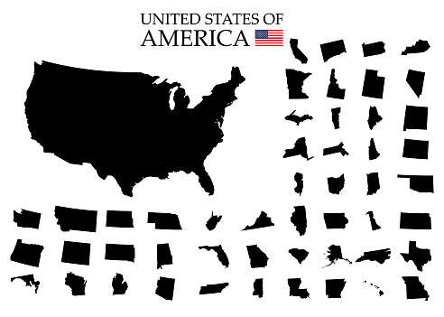 States of America territory on white background. Separate states. Vector illustration