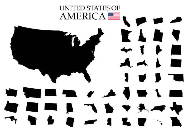 Vector illustration of States of America territory on white background. Separate states. Vector illustration