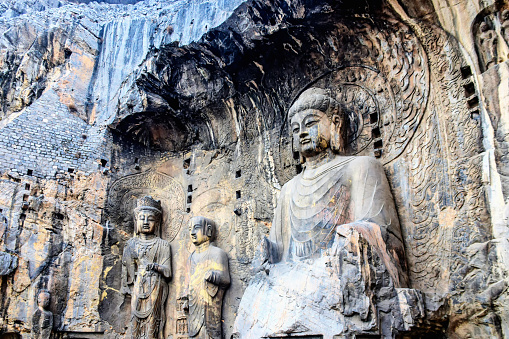 Luoyang, Hernan, China-December 25,2017 :The Longmen Grottoes or Longmen Caves are one of the finest examples of Chinese Buddhist art. It is one of the four notable grottoes in Luoyang,Henan,China . A UNESCO World Heritage Site.