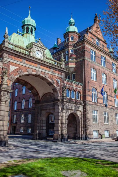 istock beautiful historical building with archway, clock and flags in copenhagen, denmark 1002007808