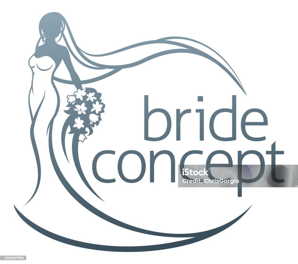 Bride Silhouette Flower Bouquet Concept Abstract bride in silhouette wedding design concept, in white bridal dress gown holding a floral bouquet of flowers Bride stock vector