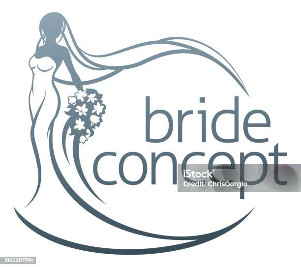 Bride Silhouette Flower Bouquet Concept Stock Illustration - Download Image Now - Bride, Holding, One Woman Only