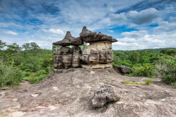 Beautiful rock formation in the Phu Pha Thoep National Park, Province Mukdahan in Thailand