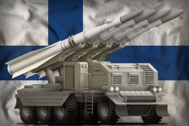 istock tactical short range ballistic missile on the Finland national flag background. 3d Illustration 1002012180