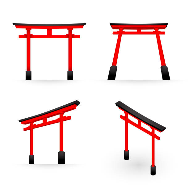 istock Japanese Torii red color perspective and isometric view illustration isolated on white background, vector eps 10 1002027016